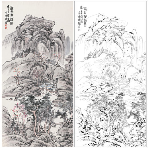 陈师曾工笔画白描底稿《秋山夜话》山水底稿FS18 商品图0