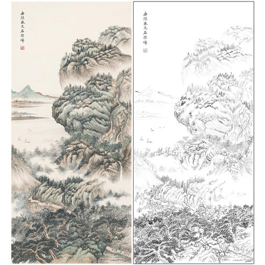 傅抱石工笔画白描底稿《无限风光在险峰》山水底稿FS20 商品图0