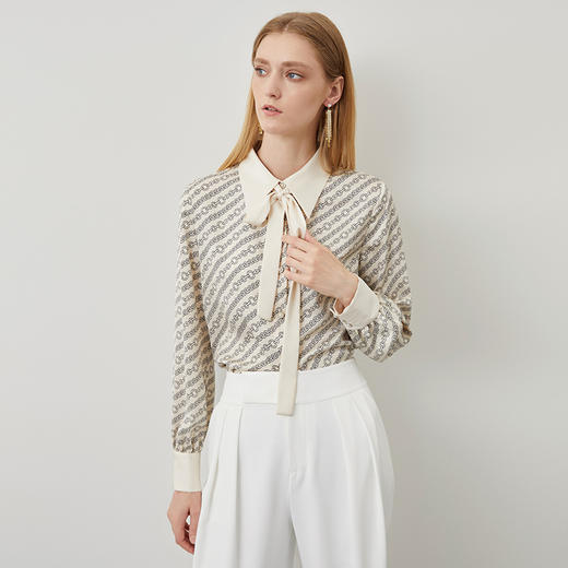 EITIE爱特爱秋季新款时尚通勤印花飘带衬衫女上衣6709415 商品图1