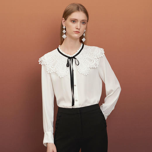 EITIE爱特爱秋季新款时尚温柔可爱百搭显瘦飘带上衣衬衫6709402 商品图1