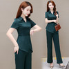 YWE-HG22F41新款时尚气质修身翻领短袖上衣休闲长裤两件套 商品缩略图1