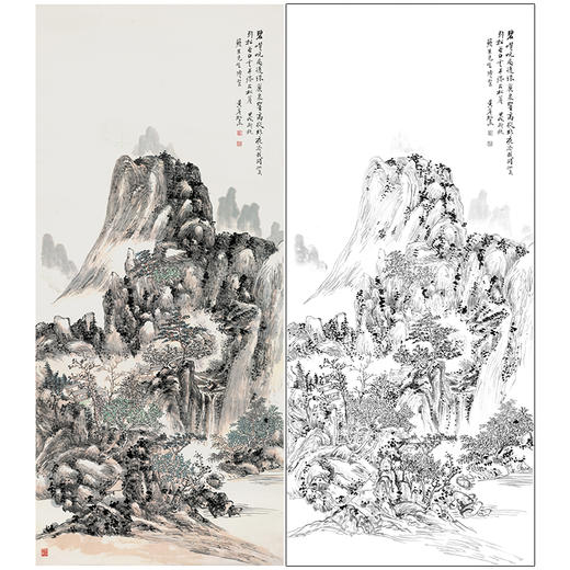 黄宾虹工笔画白描底稿《设色山水图 》山水底稿FS22 商品图0