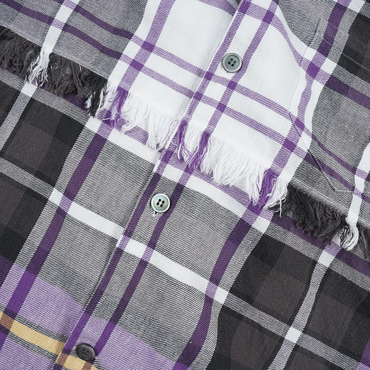 UNUSED FRINGE BIG CHECK SHIRT 水洗做旧流苏拼接格子短袖衬衫 商品图2