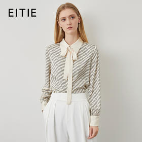 EITIE爱特爱秋季新款时尚通勤印花飘带衬衫女上衣6709415