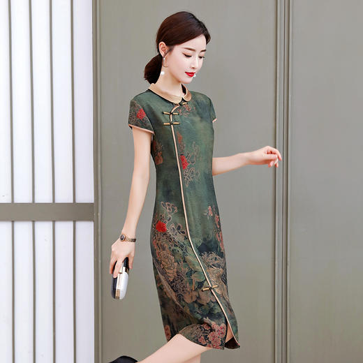 新款民族风连衣裙丝滑复古改良款旗袍女 NSM1231 商品图3
