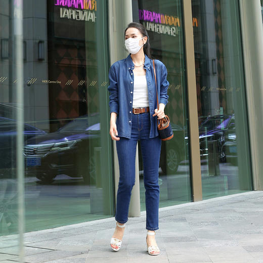 双色经典款高腰九分牛仔裤 商品图4