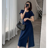 【法式简约】藏青色连衣裙 圆领纯色 收腰显瘦 高级感气质中长裙 商品缩略图2