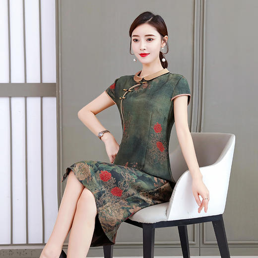 新款民族风连衣裙丝滑复古改良款旗袍女 NSM1231 商品图4