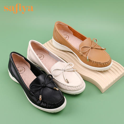 商场同款| 索菲娅蝴蝶结优选牛皮按摩舒适底豆豆鞋2022秋坡跟妈妈单鞋SF23111039 商品图7