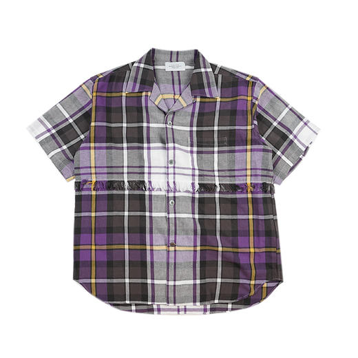 UNUSED FRINGE BIG CHECK SHIRT 水洗做旧流苏拼接格子短袖衬衫 商品图0