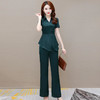 YWE-HG22F41新款时尚气质修身翻领短袖上衣休闲长裤两件套 商品缩略图3