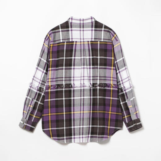 UNUSED FRINGE BIG CHECK SHIRT 水洗做旧流苏拼接格子长袖衬衫 商品图3