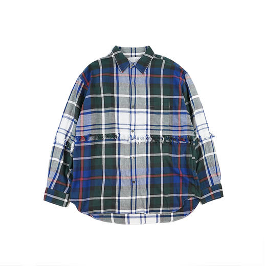 UNUSED FRINGE BIG CHECK SHIRT 水洗做旧流苏拼接格子长袖衬衫 商品图2