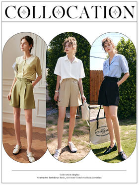 欧芮儿OLrain法式绿色休闲裤女夏季2022新款高腰薄款短裤五分裤