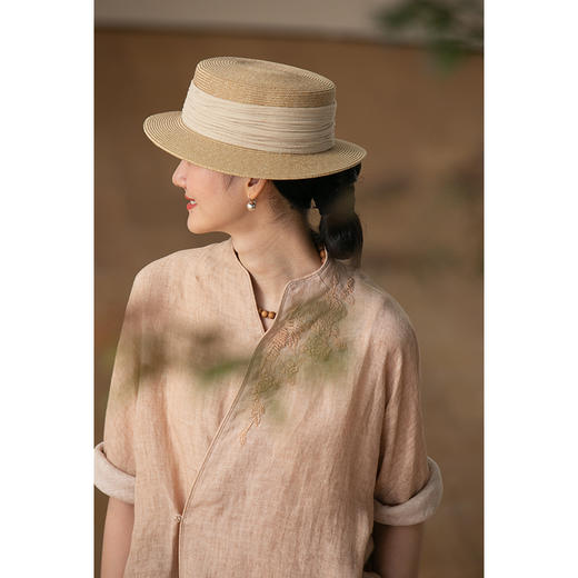 牧衣游原创设计女装出游遮阳防晒新款简约【草编纸草平顶帽】人间 商品图0