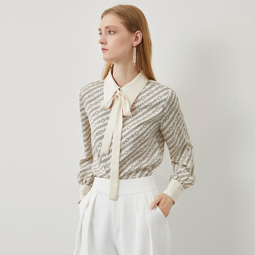 EITIE爱特爱秋季新款时尚通勤印花飘带衬衫女上衣6709415 商品图2