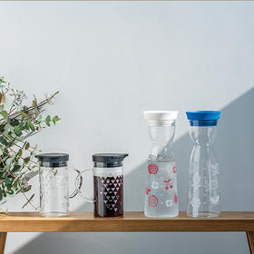 【HARIO】耐热玻璃冷水壶冷热两用变色红果蓝花小蛮腰WJT