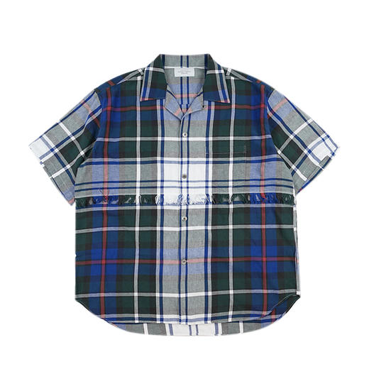 UNUSED FRINGE BIG CHECK SHIRT 水洗做旧流苏拼接格子短袖衬衫 商品图1