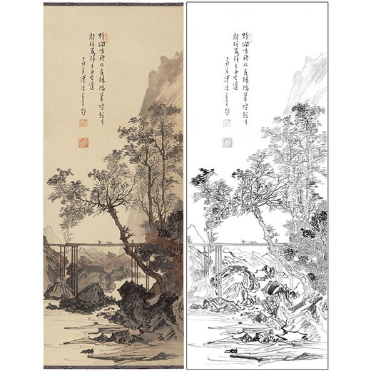 傅儒工笔画白描底稿《暮烟归来图 》山水底稿FS21 商品图0