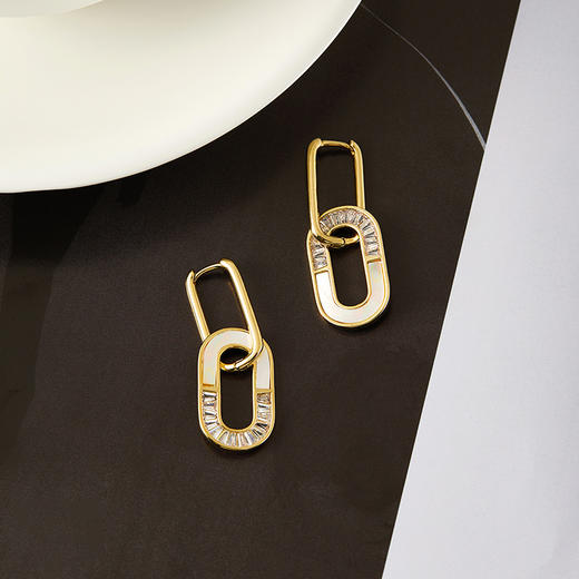 Oflye潮流饰品 气质方贝母耳环女轻奢耳坠小众耳钉复古金色耳饰夏 商品图3