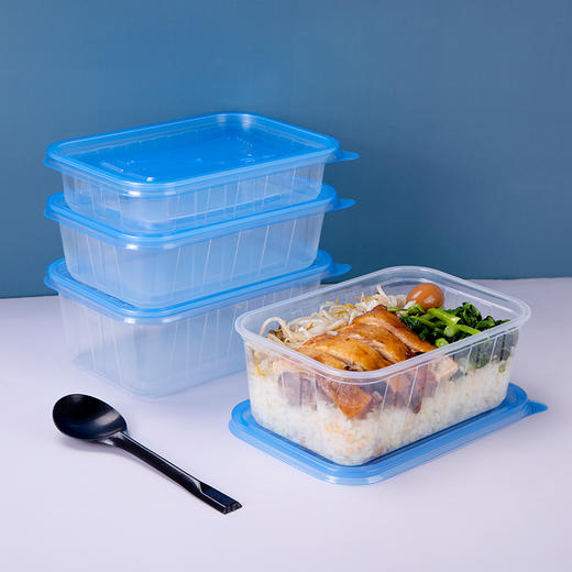 喇叭花一次性圆形汤碗方盒透明外卖打包盒家用面碗饭盒加厚加强筋带蓝盖 商品图3