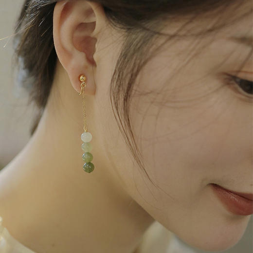 WYSP新款复古轻奢冷淡风渐变和田玉耳环耳夹 商品图2