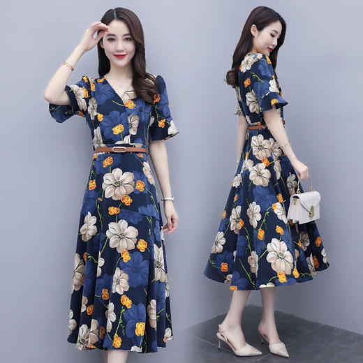 夏季减龄显瘦收腰短袖时尚潮流气质通勤连衣裙HR-WQ205289 商品图1