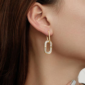 Oflye潮流饰品 气质方贝母耳环女轻奢耳坠小众耳钉复古金色耳饰夏