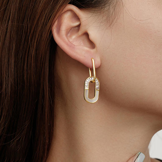 Oflye潮流饰品 气质方贝母耳环女轻奢耳坠小众耳钉复古金色耳饰夏 商品图0