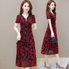 WE KED91929气质优雅短袖印花连衣裙女中长款2022夏季新款修身大码时尚a字裙 商品缩略图3