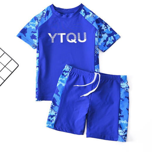 2022新款韩版儿童泳衣短袖分体字母男女儿童泳衣防晒速干儿童泳衣套装 商品图4