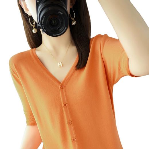 新款时尚气质休闲V领短袖薄款冰丝针织开衫外套上衣JYYR-JY2270 商品图4