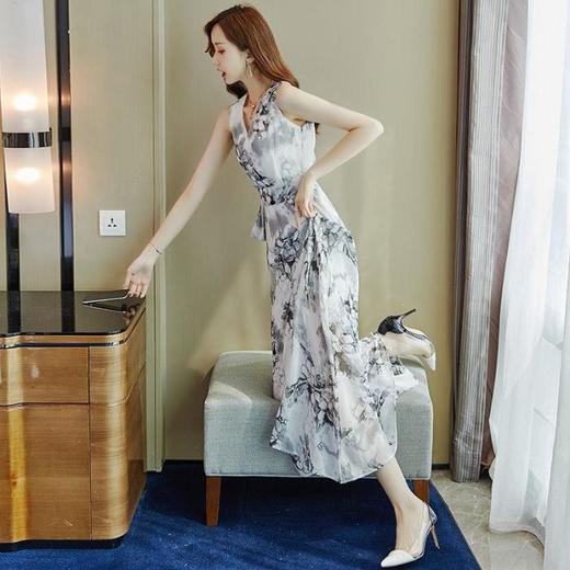 过膝名媛雪纺连衣裙2022新款夏甜美气质收腰修身显瘦遮肉减龄长裙 商品图2