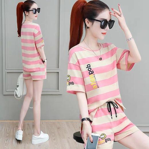 小个子条纹时尚运动套装女2022夏季新款大码宽松洋气休闲短裤两件套潮 商品图0