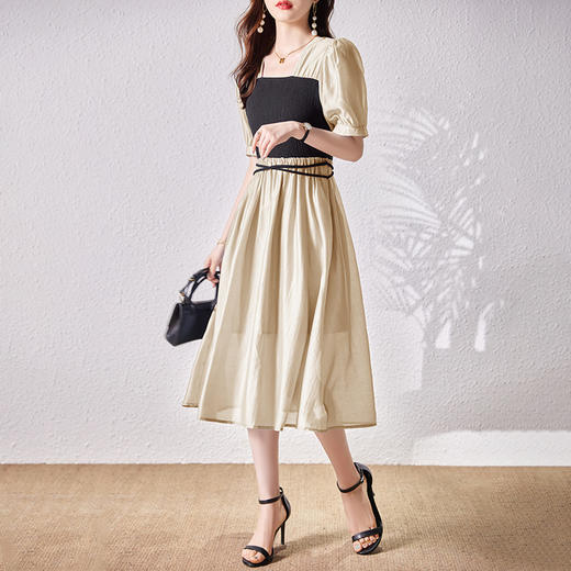 WX78339赫本风纯色连衣裙女2022年夏季新款法式茶歇甜美减龄初恋中长裙子 商品图4