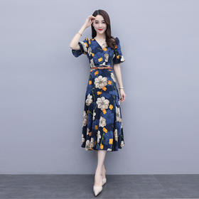 夏季减龄显瘦收腰短袖时尚潮流气质通勤连衣裙HR-WQ205289