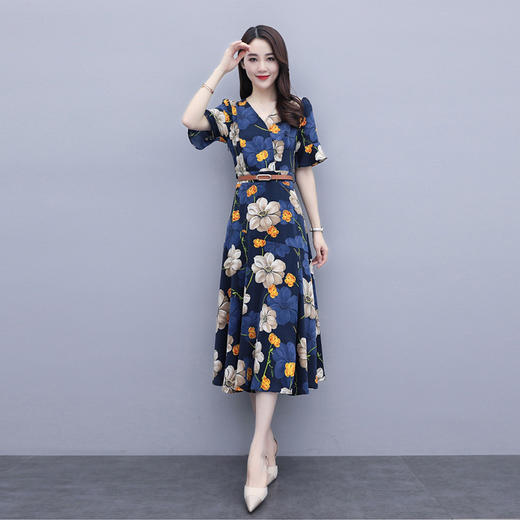 夏季减龄显瘦收腰短袖时尚潮流气质通勤连衣裙HR-WQ205289 商品图0