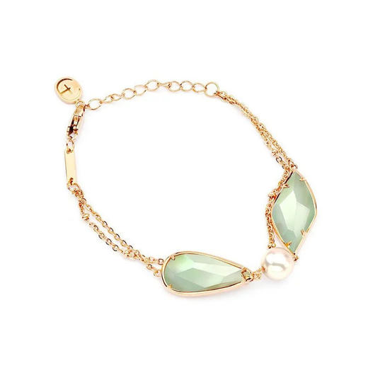 天然翡翠日本Akoya珍珠菱形水滴手链 Tracey Chen 商品图0