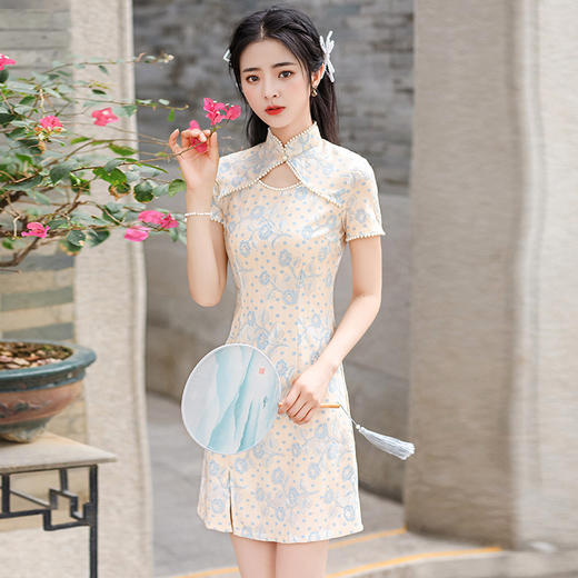 2022年新款春夏素雅法式短款遮肉复古改良版连衣裙  TY-WM001 商品图0