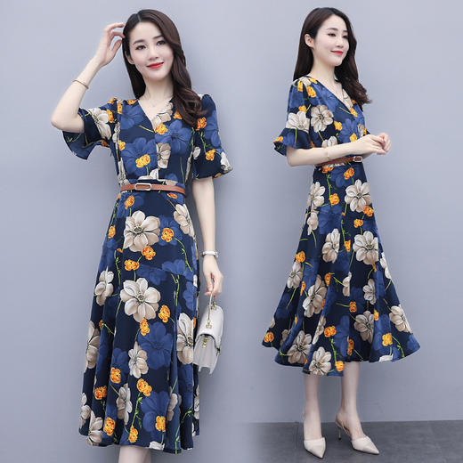 夏季减龄显瘦收腰短袖时尚潮流气质通勤连衣裙HR-WQ205289 商品图2