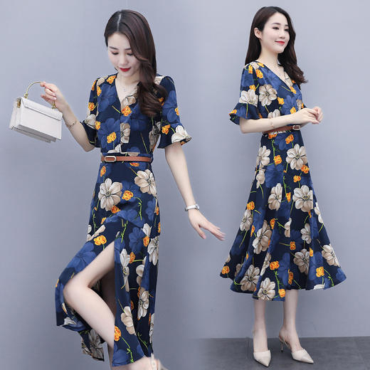 夏季减龄显瘦收腰短袖时尚潮流气质通勤连衣裙HR-WQ205289 商品图3