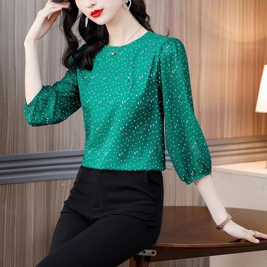 KQLB41N8162 仿真丝衬衫女2022夏新款时尚短袖七分袖印花小衫杭州桑蚕丝上衣 商品图3