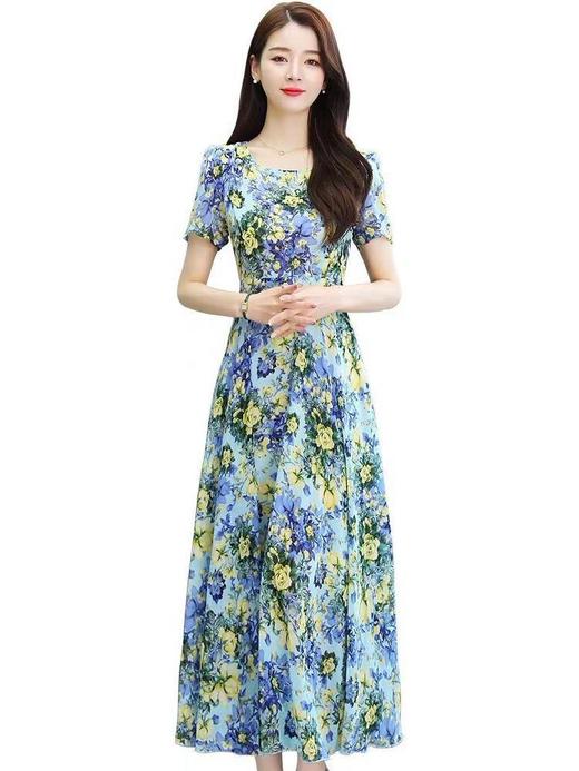 2022新款碎花连衣裙女夏2022新款法式复古温柔风显瘦收腰雪纺长裙过膝裙子 商品图4