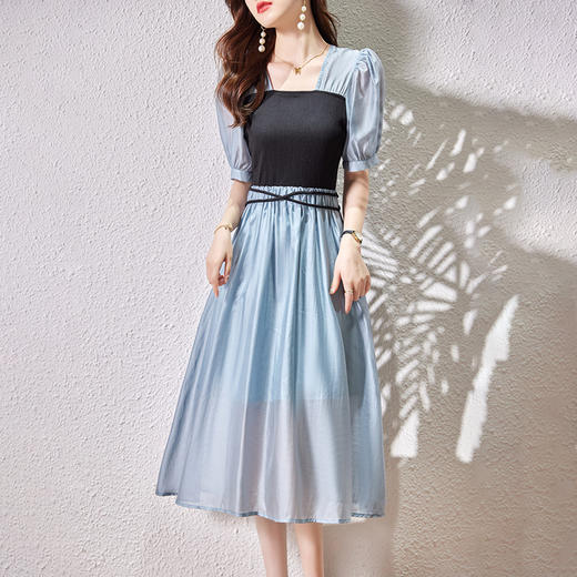 WX78339赫本风纯色连衣裙女2022年夏季新款法式茶歇甜美减龄初恋中长裙子 商品图0