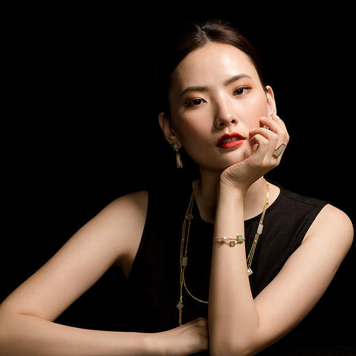 天然翡翠日本Akoya珍珠方形手链 Tracey Chen 商品图1
