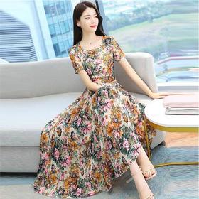 2022新款碎花连衣裙女夏2022新款法式复古温柔风显瘦收腰雪纺长裙过膝裙子