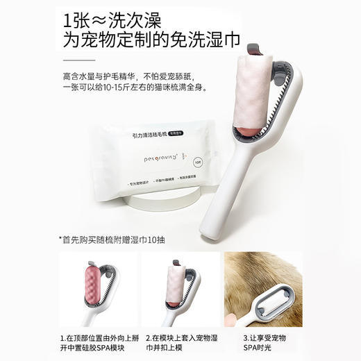 【宠物用品】宠物清洁祛毛梳 带免洗湿巾粘毛器猫咪梳子狗狗去浮毛猫犬专用梳 商品图2
