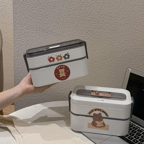 日式双层饭盒上班族便携便当盒可微波炉加热密封午餐盒带餐具ins