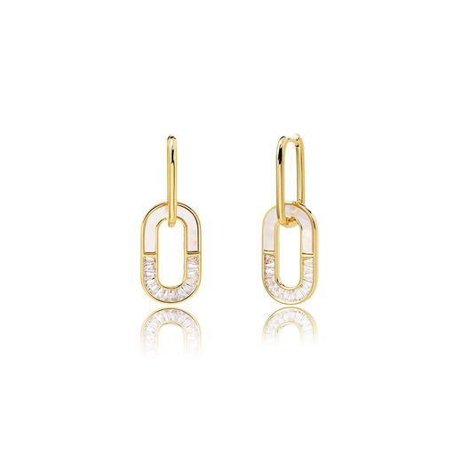 Oflye潮流饰品 气质方贝母耳环女轻奢耳坠小众耳钉复古金色耳饰夏 商品图4