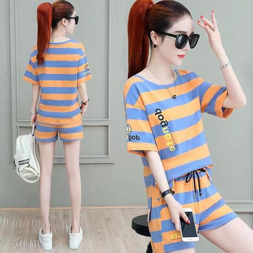 小个子条纹时尚运动套装女2022夏季新款大码宽松洋气休闲短裤两件套潮 商品图2